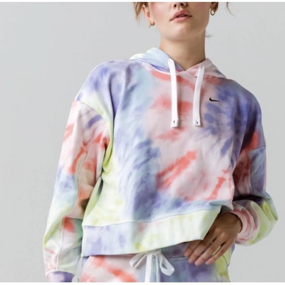 Nike oversized crop hoodie rainbow color tie dye small drawstring hood - Picture 4 of 4